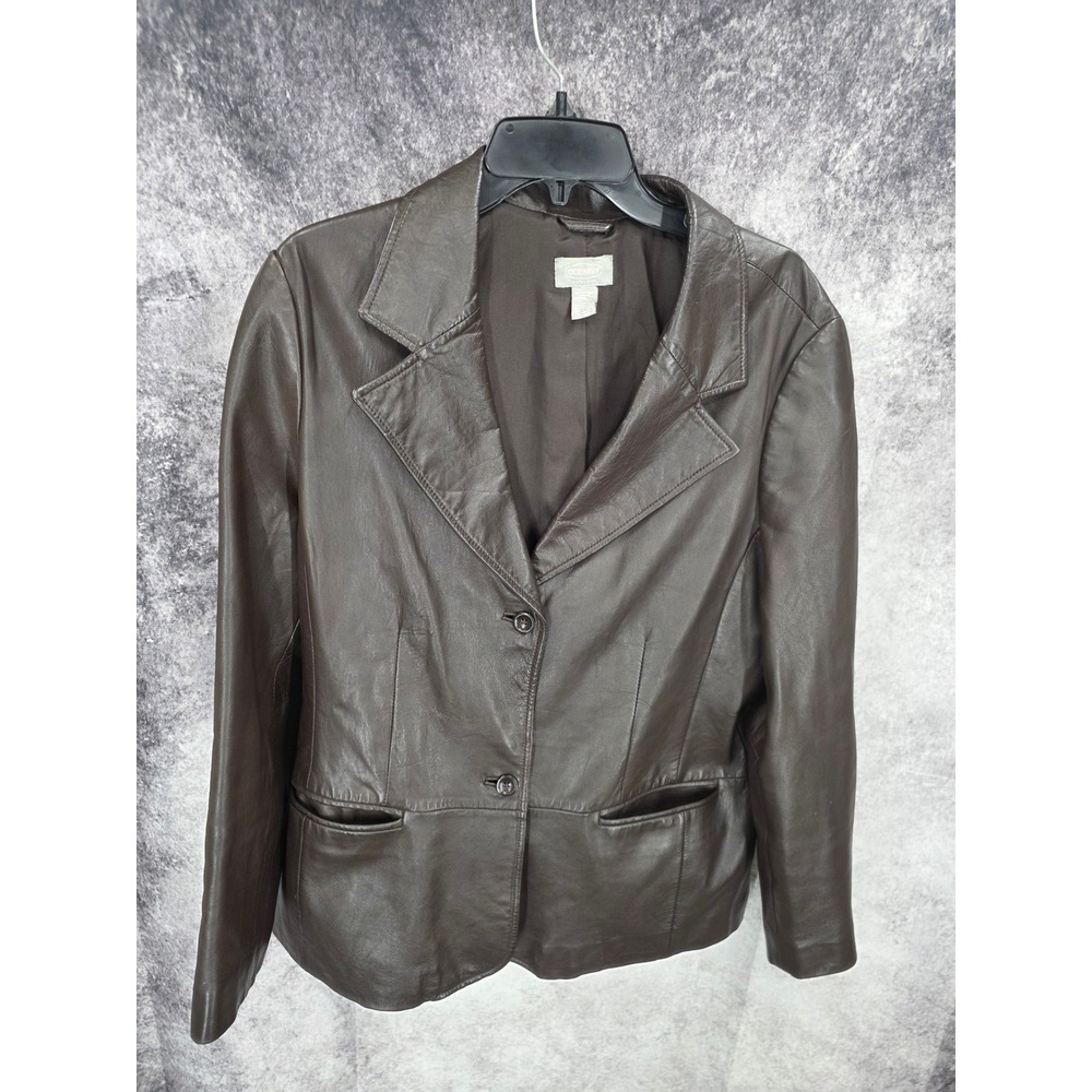 Old Navy Blazer Jacket Womens XL Dark Brown Leather Office Wear Y2K Mob Wife